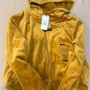 NWT Nike Mustard Yellow Velour Hoodie size medium